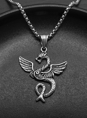 翅膀飞龙项链吊坠欧美嘻哈朋克