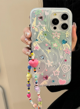 TAN｜彩色星星贴纸手机保护壳iphone17彩色星星手机壳苹果17pro小众iPhone air保护壳16promax多巴胺链条硬壳