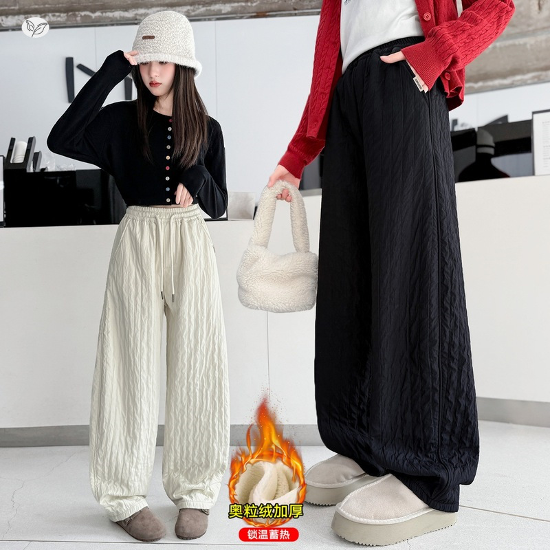 女童休闲长裤2025秋冬新款中大童肌理感阔腿裤拖地长裤纯色直筒裤，童装裤子，祺儿童装