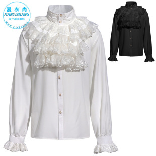 欧洲宫廷荷叶花边礼服蕾丝立领衬衫 男哥特风吸血鬼公爵中世纪衬衣