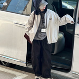 女童外套春秋款2025新款字母绣花夹克衫中大童连帽撞色拉链衫风衣，童装风衣，祺儿童装