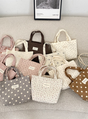 灯芯绒碎花手提包上班简约手提袋午餐便当包外出逛街杂物包