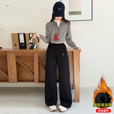 女童加绒卫裤2025年秋冬新款休闲刺绣阔腿裤中大童窄版直筒裤长裤，童装裤子，祺儿童装