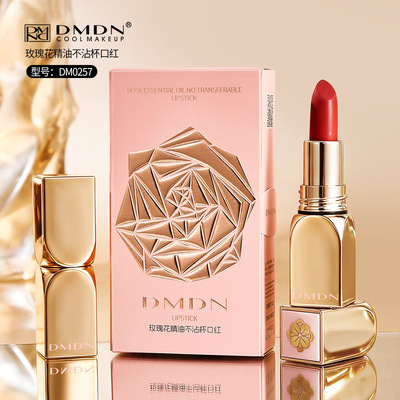 DMDN玫瑰花精油不沾杯口红 水润轻盈不拔干保湿绒雾哑光持妆口红