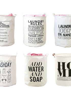 外贸原简约英文棉麻脏衣桶大号圆形防水洗衣篮可折叠0761