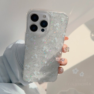 glitter Blue flower transparent soft case适用iphone 11 12 13 14 15 16 plus 17 pro max XR XS MAX