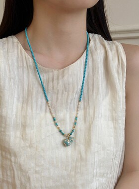 民族风多巴胺葫芦项链春夏轻奢高级感珐琅绿松石串珠长款项链饰品