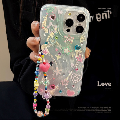 colorful stars love chain hard case适用iphone 11 12 13 14 15 16 plus 17 pro max