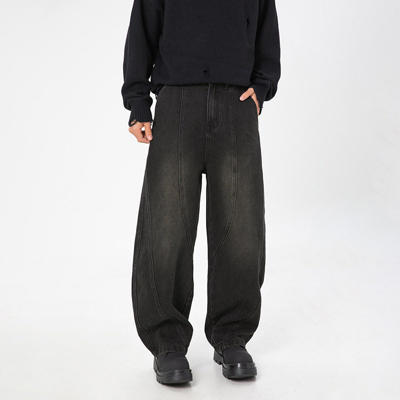 牛仔裤秋冬新款水洗做旧宽松直筒休闲长裤L2365-P65控98,男装牛仔裤,电商A362