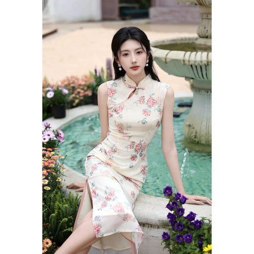 新中式复古素雅粉花网纱旗袍女2026年新款夏季改良气质年轻款日常