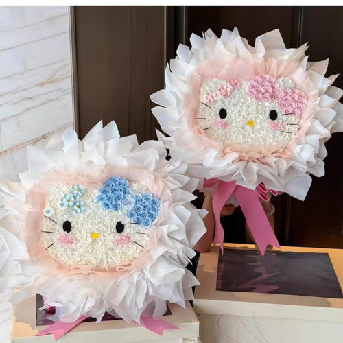 kitty猫玩偶花束永生花仿真香皂花送女友闺蜜情人节七夕生日礼物