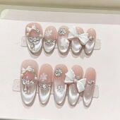 纯手工光疗穿戴甲G012冬日精灵纯欲重复使用成品美甲贴