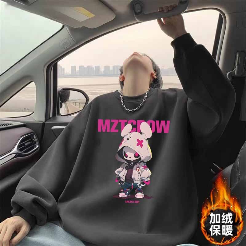 重磅设计感美式潮流休闲卫衣女秋冬圆领宽松百搭长袖上衣情侣