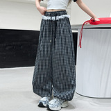 女童弯刀阔腿裤夏季2025新款儿童花边裤子韩版女孩休闲格子裤洋气，商品下架区，祺妙童装