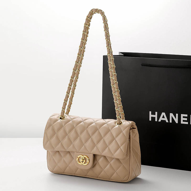 品牌双圈CF菱格链条包穿皮级感时尚潮流DIY小羊纹女肩斜挎包女包