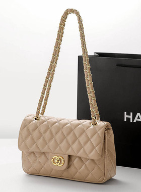 品牌轻奢双圈CF菱格链条穿皮级感时尚潮流DIY小羊纹肩斜挎包女包