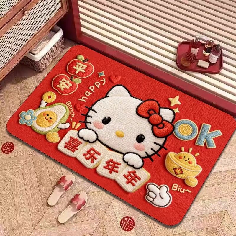 哈喽Kitty猫kt入户地垫硅胶泥浴室吸水脚垫高颜值可爱新年门垫红,居家布艺,家用脚垫,淘宝优惠券,粉丝福利购,淘宝优惠卷