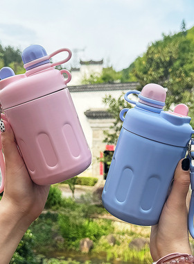 新款316不锈钢双饮保温杯学生双层真空翻盖吸管杯户外便携随手杯