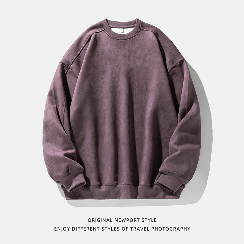 麂皮绒圆领卫衣秋冬新款情侣帽衫套头外套可供二开BL3831-P38控68，男装卫衣，电商A362