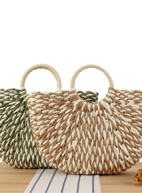Handheld double-layer paper rope woven beach women's bag cas