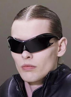 欧美Y2K千禧走秀运动防风炫彩墨镜未来科技风RAPPER连体太阳镜INS