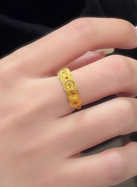 爆款古法沙金钱币戒指女小众设计复古时尚简约气质百搭手饰