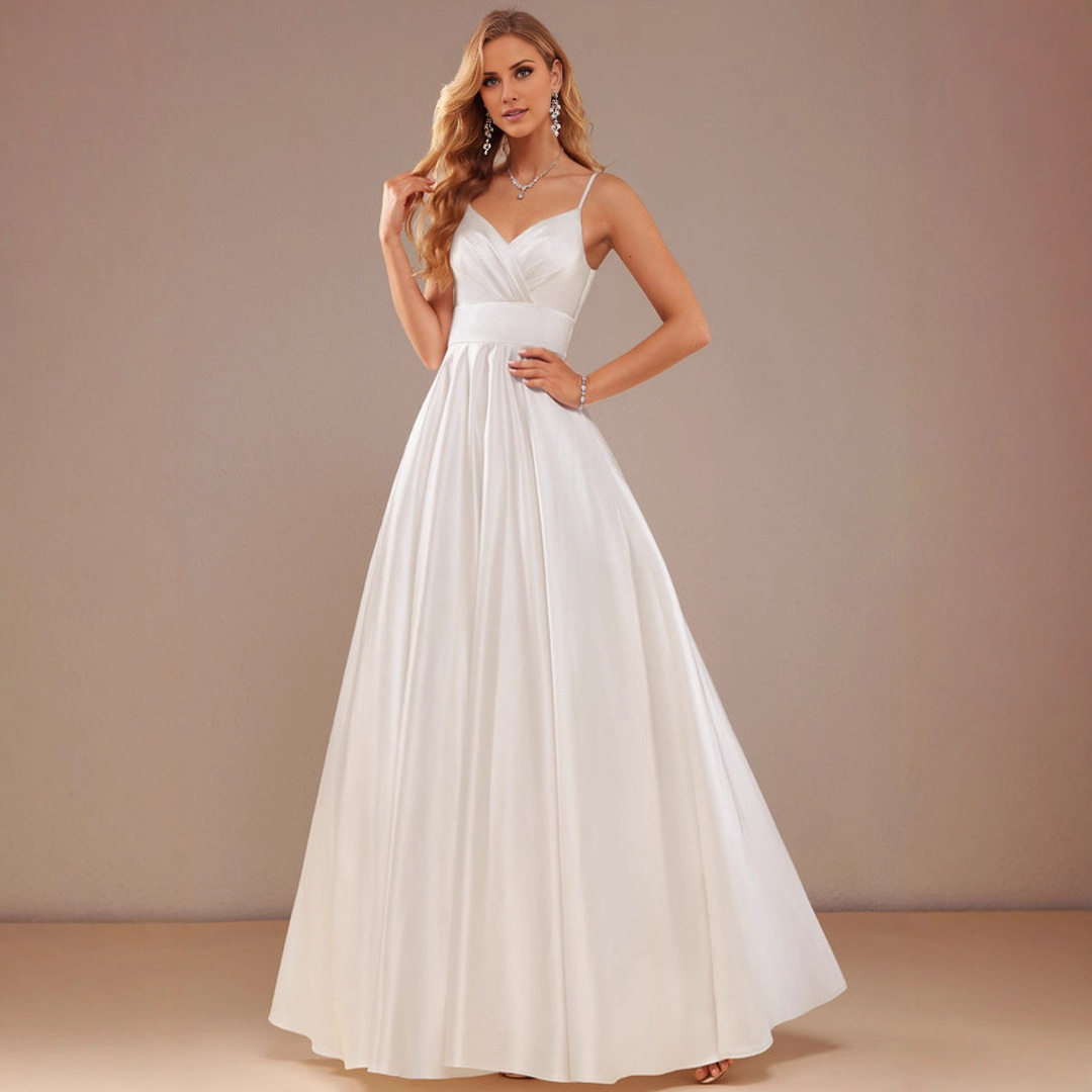 欧美婚纱礼服2025新款白色吊带无袖跨境女装连衣裙非洲结婚晚礼服