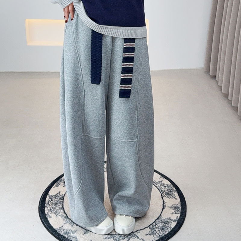 大码女装2025秋冬新款纯色保暖加绒裤子女撞色腰带休闲弯刀长裤