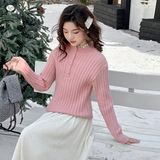 女童2025年秋冬新款学院风抽条木耳花边毛衣女大童洋气温柔毛毛衣，童装毛衣，祺儿童装