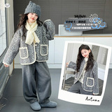 女童加厚外套2025年秋冬新款中大童花朵刺绣开衫休闲毛线围脖上衣，童装外套，祺儿童装