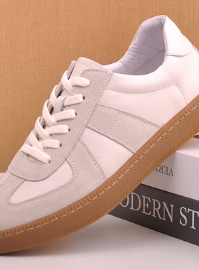 2024 新款年轻时尚休闲德训板鞋舒适透气软弹韩版跑步真皮小白鞋