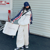 女童套装2025秋季新款撞色字母卫衣阔腿裤两件套中大童休闲春秋装，童装休闲套装，祺儿童装