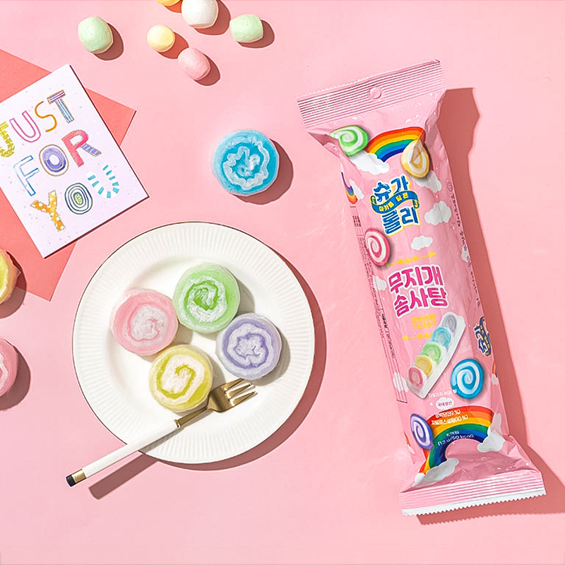 马卡龙形彩色棉花糖富林可