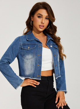 Ladies jeans coat leisure denim tops overcoat 女短款牛仔夹克