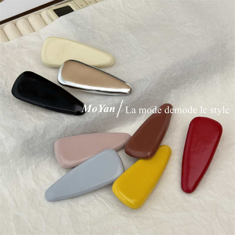 复古气质级感漆皮三角边夹鸭嘴夹大号亮面PU水滴夹刘海侧边发夹