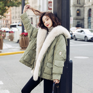 2024冬季新款狐狸大毛领中长款羽绒服女韩系白鸭绒皮草派克服外套