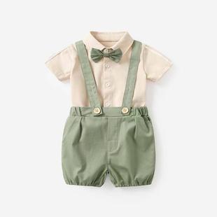 儿童短袖 包屁衣背带裤 婴儿套装 两件套韩版 绅士男宝宝 夏季 新款