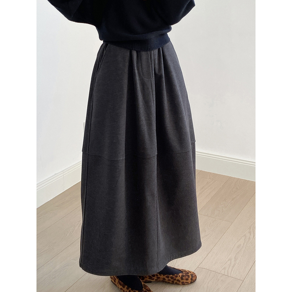 言双 韩系气质花苞毛呢半身裙女 秋冬腰垂感a字大摆裙子