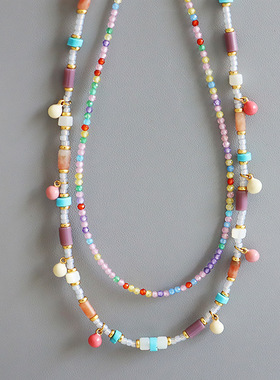 原创民族时尚个性彩色锆石多巴胺串珠项链女百搭感小众简约锁骨链