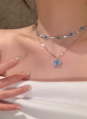 夏日清凉双层蝴蝶项链配饰奢小众辣妹级choker锁骨链颈链