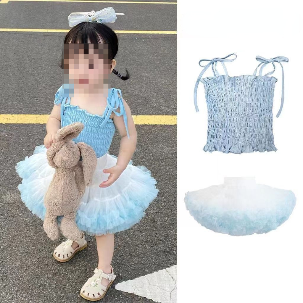女童蓬蓬裙套装夏季2023新款洋气儿童吊带背心时髦裙子两件套0142