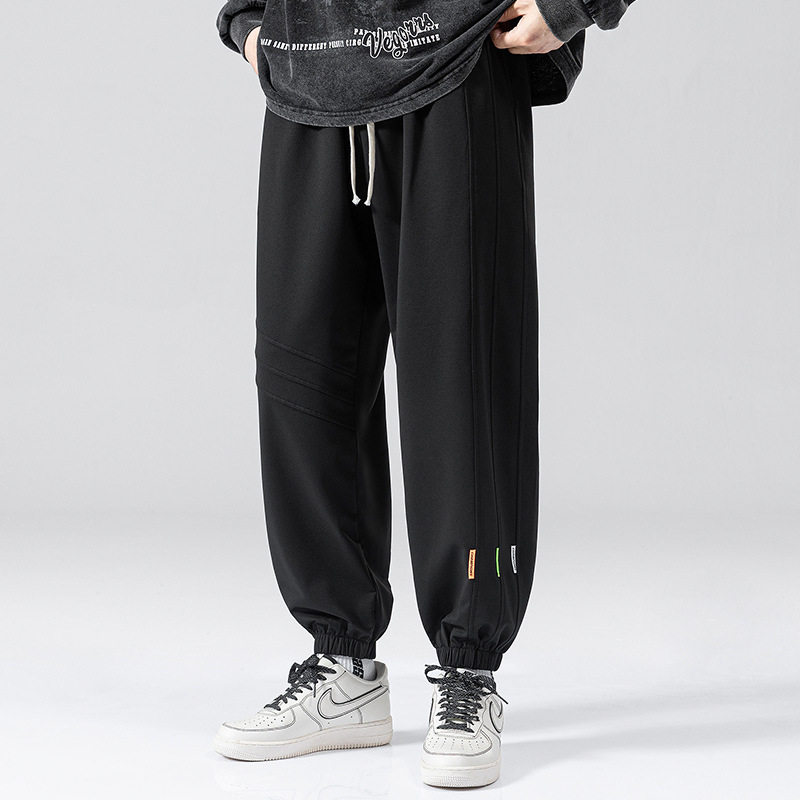 K8063 大码休闲裤潮中腰黑长裤学生青年加加大胖子佬运动裤