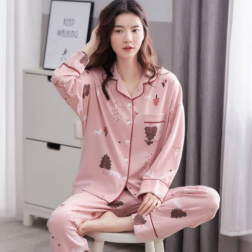 档睡衣100%纯棉女士春秋季长袖开衫级感甜美可外穿家居服套装