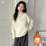 女童加绒毛衣2025秋冬新款立领五粒扣针织衫中大童韩系打底衫春秋，童装毛衣，祺儿童装