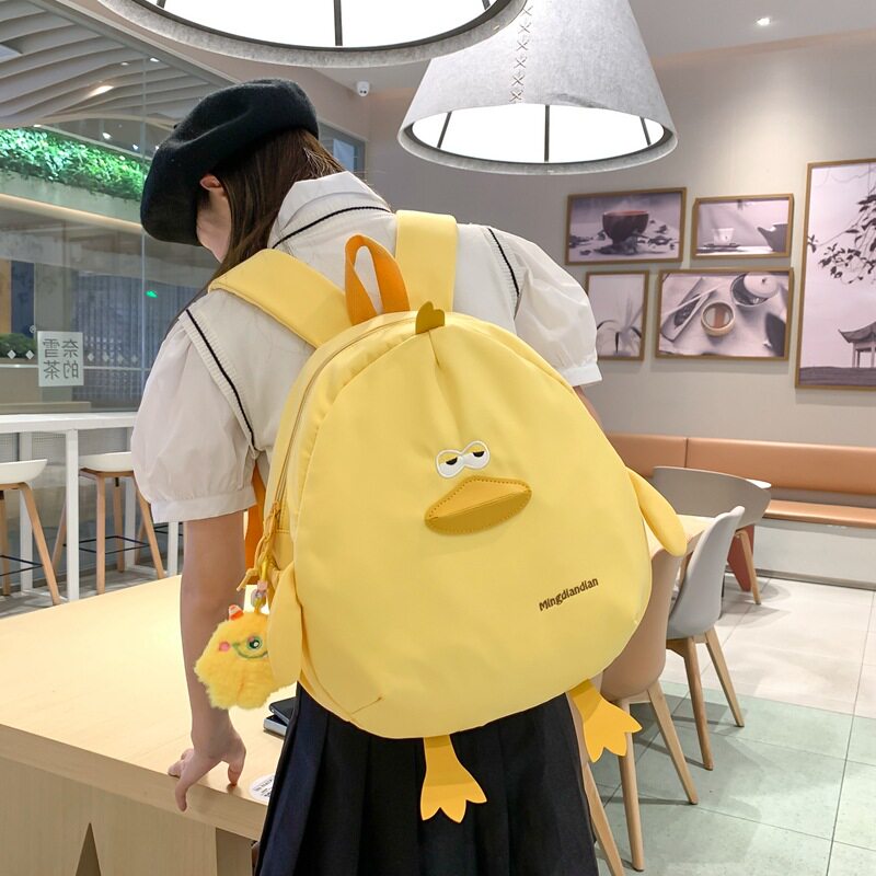日系可爱帆布双肩包女2023新款潮韩版ins卡通帆布书包中学生背包