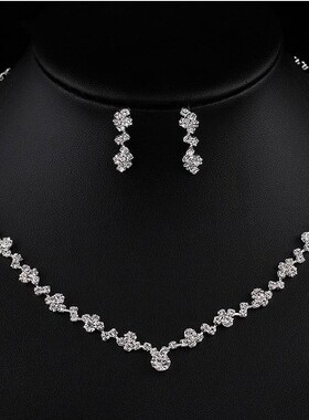 供应欧美流行电镀厚银新娘饰品项链2件套婚纱礼服配饰赠品项链