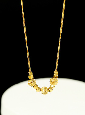 S925纯银项链车花球方块吊坠女时尚简约百搭小众气质转运珠锁骨链