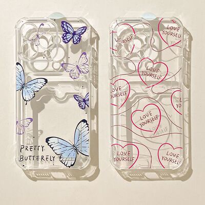 Love Butterfly Card Holder clear case适用iphone 11 12 13 14 15 16 17 pro max XR XS MAX 7 8 PLUS