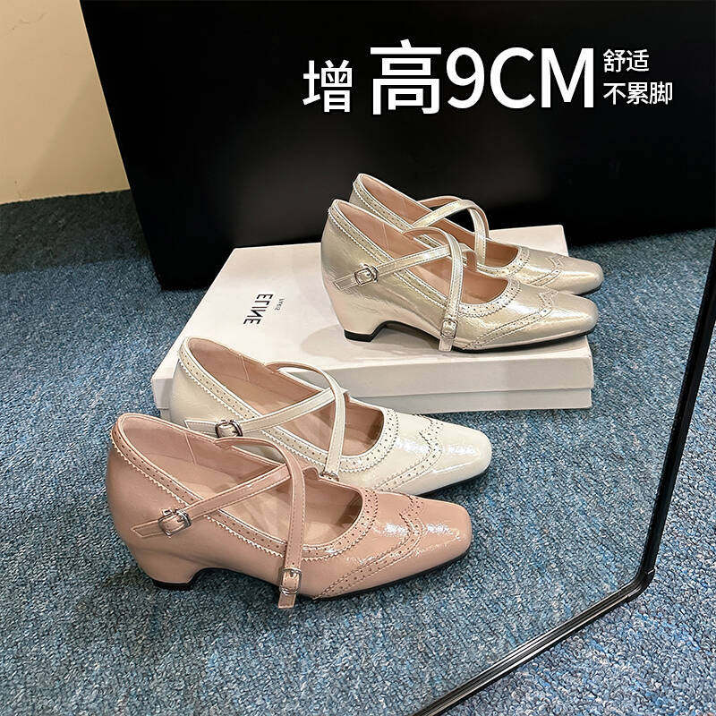 小个子法式玛丽珍鞋2026新款交叉扣带配裙子百搭内增高跟淑女单鞋