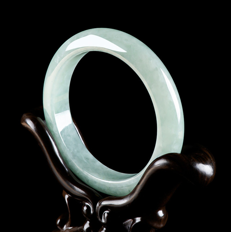 天然缅甸A货翡翠浅绿正圈手镯平安镯冰种玉石镯子女手饰玉器证书